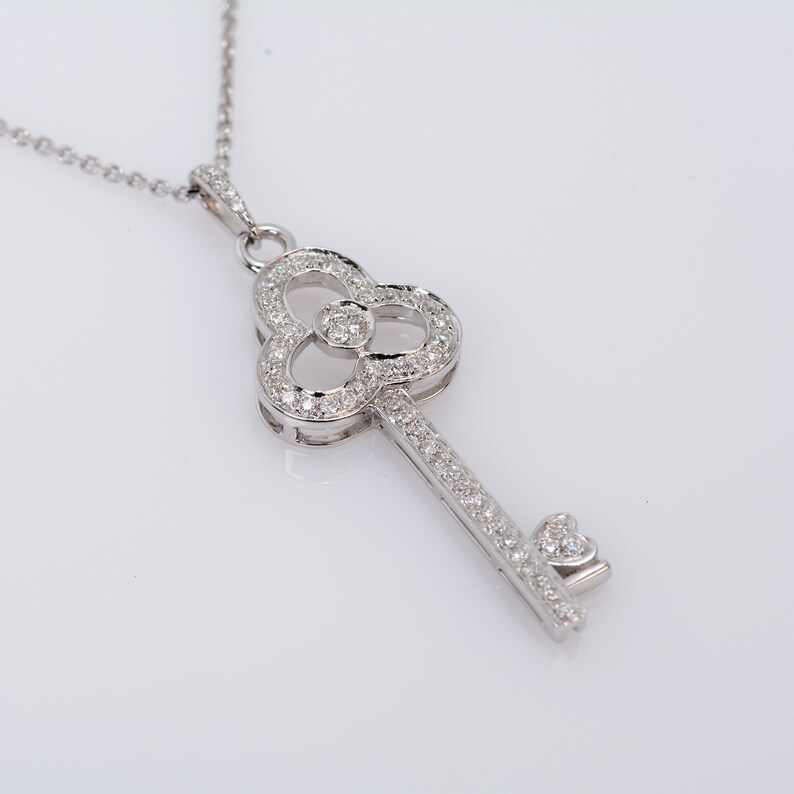 Key Pendant 18K Solid White Gold 0.25ct Diamonds Etsy