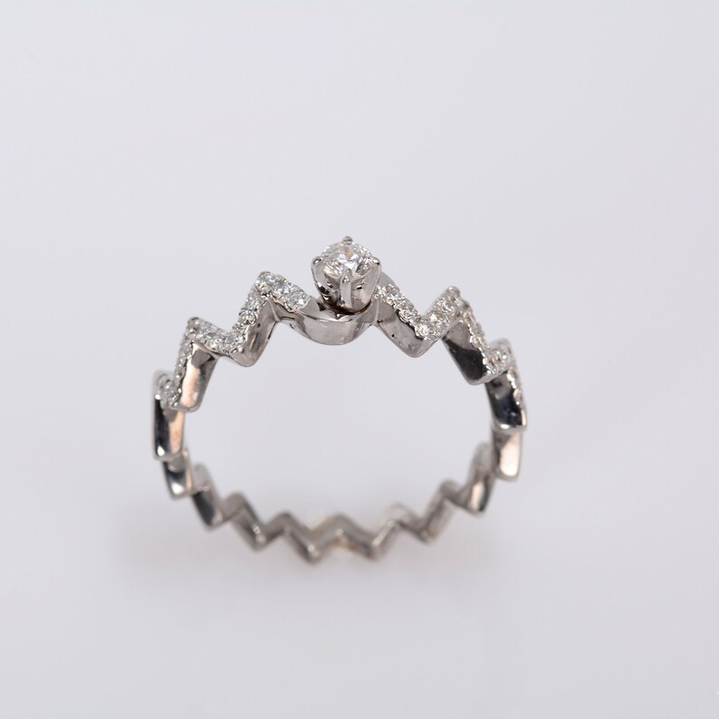 Unique 0.34CT Zig Zag Diamond Ring Solid 18k White Gold Etsy