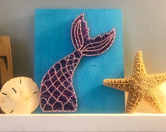 Made to Order! Custom Mermaid Tail Fin Ocean String Art Wall Decor - 9x11" Pine Board FREE SHIP