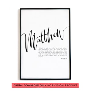 Matthew 11:28 Printable Artwork,Bible Verse Prints,Christian Art Prints,Brush Lettering Art,Digital Download Modern Decor *DIGITAL DOWNLOAD*