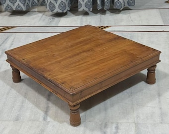 Mesita de noche de madera maciza de teca Sagwan / Mesa auxiliar de dormitorio bohemia / Mesa auxiliar rústica natural / Muebles de noche sostenibles hechos a mano