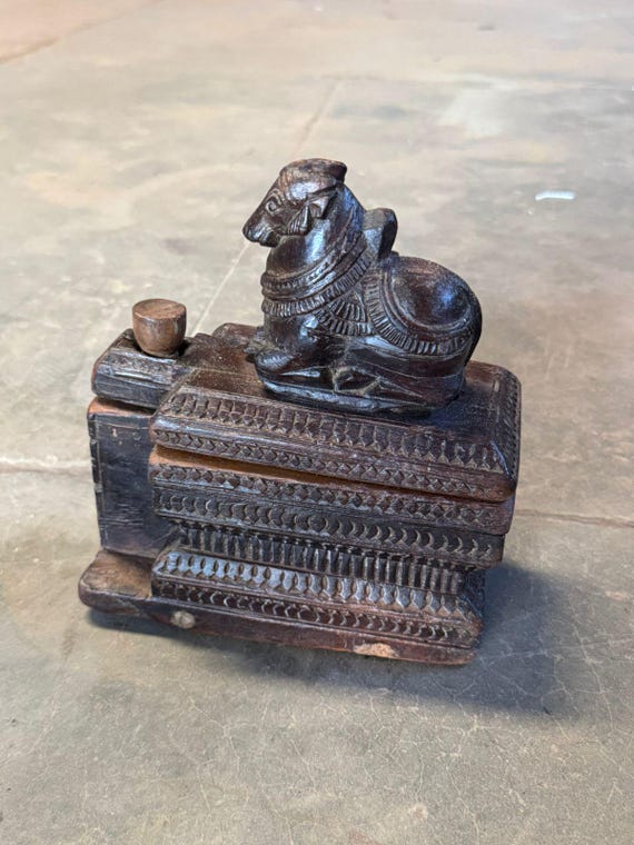 Antique Wooden Kitchenware Spice Box Original Old Hand Carved