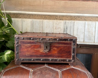 Antique Wooden Engraved Old Storage Box, 1870's Home Decor, Original Rectangle Natural Wood Treasure Chest Box, Historical Significance