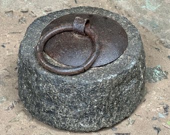 Massief stenen rustieke industriële deurstopper Vintage teruggewonnen handgemaakte deurstopper, vintage deurstopper met ijzeren handvat, gemakkelijk te dragen, draagbaar