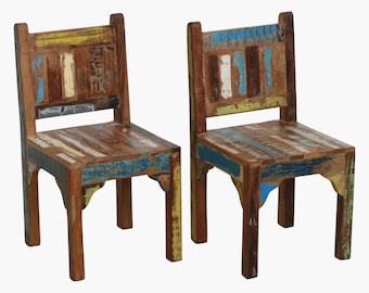 Reclaimed Wood Chair Set: Handmade Vintage Painted Accent Chairs