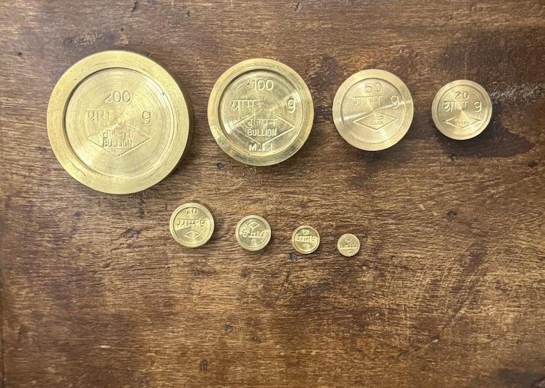Pesas de latón vintage elegantes: decoración única para básculas de 1 a 200 gramos, doradas, pesas doradas imagen 1