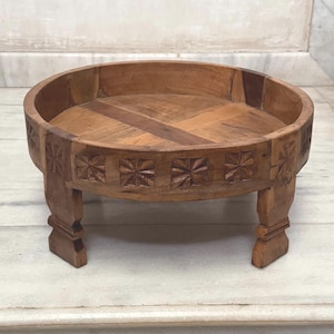 Hand Carved Indian Chakki Table: Wooden Coffee Table, Home Decor