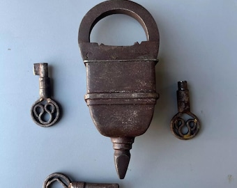 Iron Lock, Tricky Pad Lock, 3 Key, Traditional Indian Door Lock, Collectible Lock, High Security