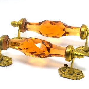 Brass Door Handle/Handmade Orange Brass Crystal Glass Door Handles/Vintage Brass Handle/Home Decor/Brass Handles/Victorian Styled Door Knobs