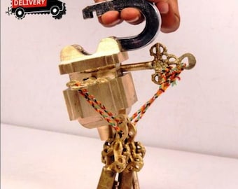 Candado de latón artesanal con llaves – Candado de rompecabezas vintage