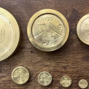 Pesas de latón vintage elegantes: decoración única para básculas de 1 a 200 gramos, doradas, pesas doradas imagen 3