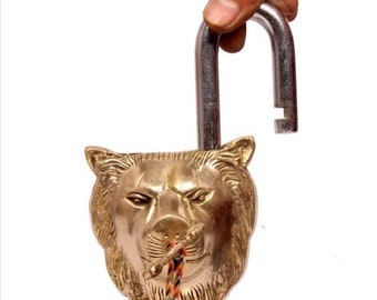 Brass Lion Lock/Vintage Handmade Brass Door Lock/Old Brass Lock/Vintage Padlock/Lion Mouth Door Decor/Indian Home Safety Door Brass Locks