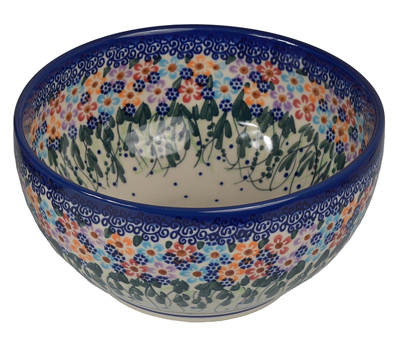 Handcrafted Ceramic Salad Bowl 1500ml Daisy collection Boleslawiec Style Pattern Traditional Polish Pottery d.19cm