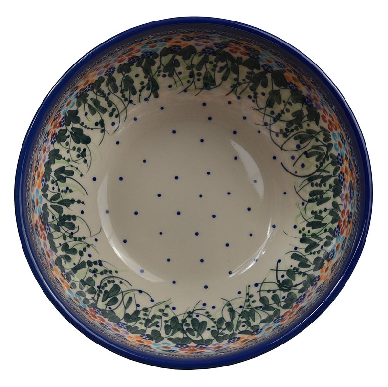 Handcrafted Ceramic Salad Bowl 1500ml Daisy collection Boleslawiec Style Pattern Traditional Polish Pottery d.19cm