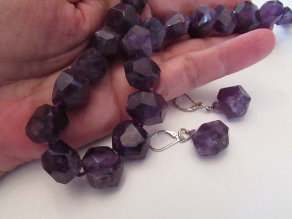 Chunky Bold Amethyst Necklace and Earrings Set De… - image 3
