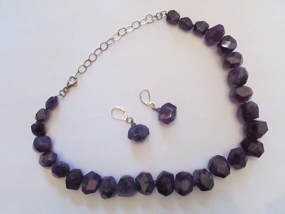 Chunky Bold Amethyst Necklace and Earrings Set De… - image 5