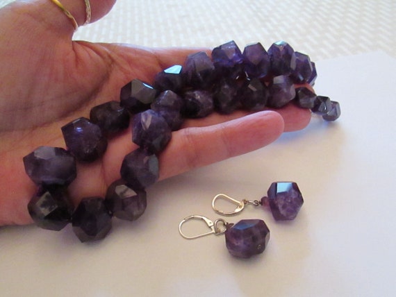 Chunky Bold Amethyst Necklace and Earrings Set De… - image 6