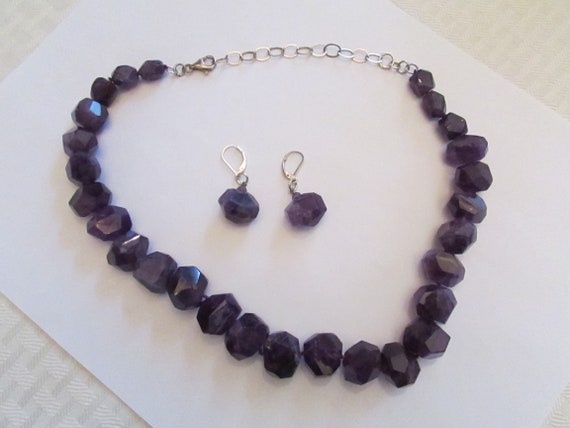 Chunky Bold Amethyst Necklace and Earrings Set De… - image 2