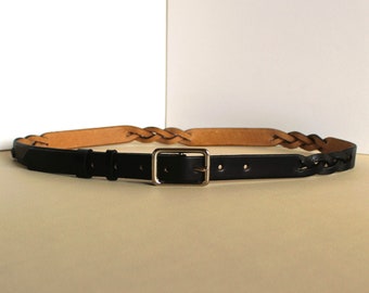 Black leather belt for women, Casual belt for jeans, Braided leather belt, Slim belt handmade, Unique belts, Birthday gift for yourself