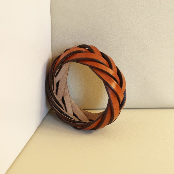 Wide leather cuff bracelet for women, Statement bracelet handmade, Braided leather bracelets, One size fits all bracelet, Leather gifts