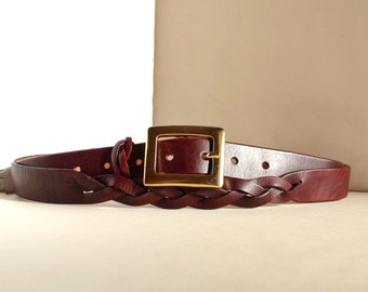 Braided Belt with Gold Buckle, Brown Leather Belt for Women Plus Size, Design Belt for Ladies, Birthday Gift for Wife,