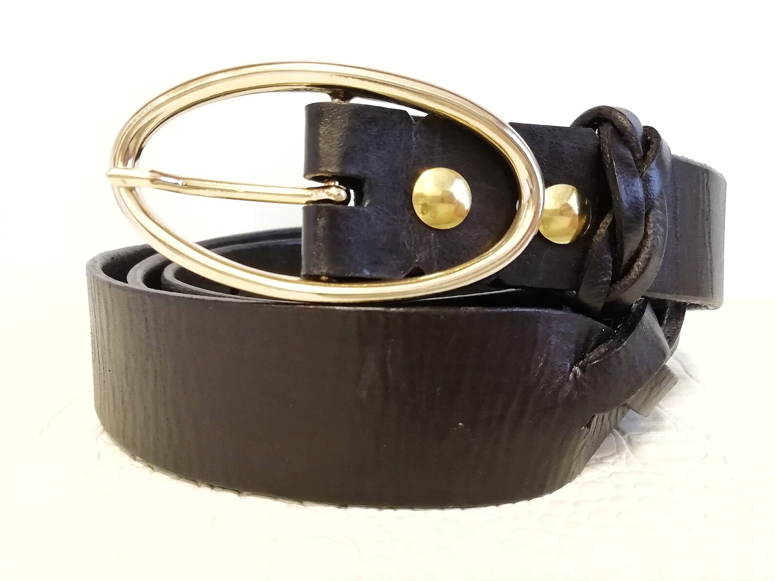Plus size dark brown belt with oval golden buckle women belt Etsy