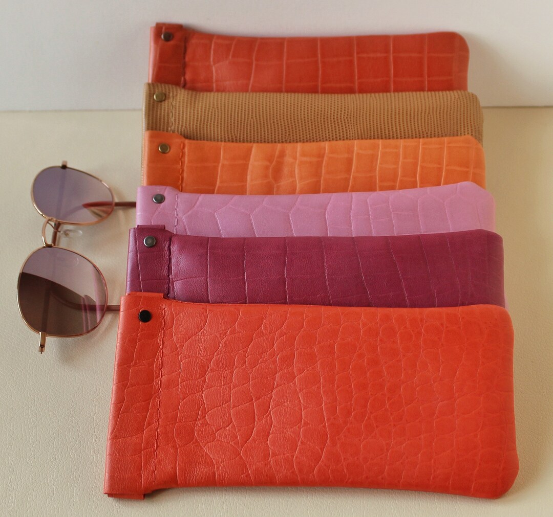 Leather Glasses Case for Women, Soft Eyeglass Case, Squeeze Top