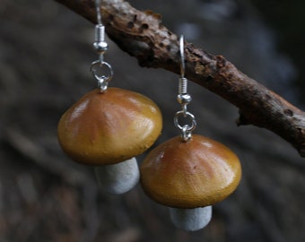 Handmade Orange Mushroom Earrings - 3D Printed and Handmade Autumn Mushroom Toadstool Earrings