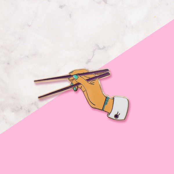 Lucky Chopsticks Enamel Rose Gold Pin