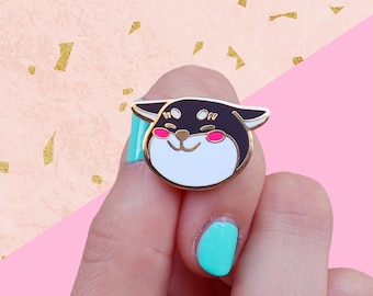 Spilla nera a forma di Shiba - Spilla smaltata a forma di Shiba in stile Kawaii