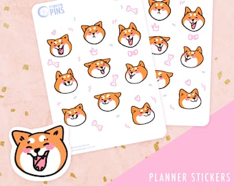 Foglio di adesivi Kawaii con Shiba Inu rossi - Adesivi con simpatici cani per agenda e bullet journal.