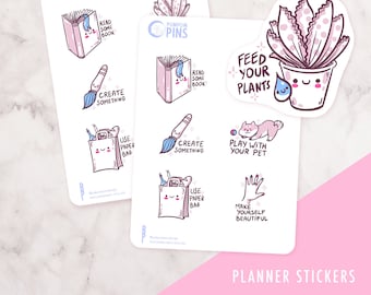 Foglio di adesivi motivazionali Kawaii per agenda - Adesivi ispirazionali per bullet journal | Regalo carino e positivo