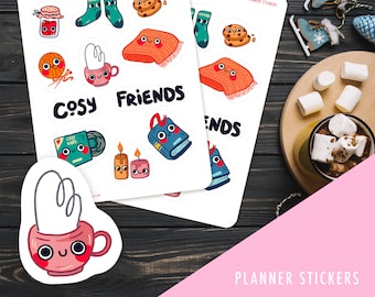 Foglio di adesivi Kawaii Cozy Friends per agenda - Adesivi di amicizia carini | Regalo per bullet journal e agenda