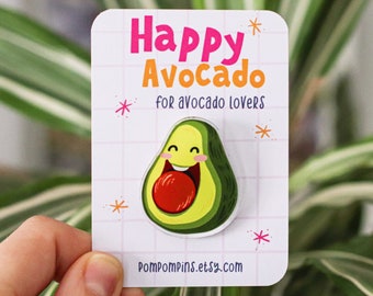 Spilla acrilica Kawaii a forma di avocado - Spilla da bavero a tema cibo | Regalo divertente a base vegetale | Spilla vegetariana per lei
