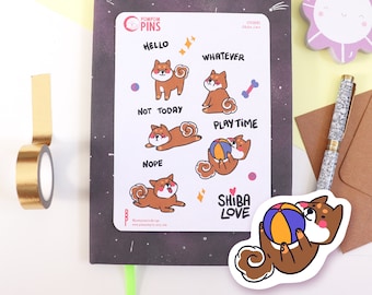 Foglio di adesivi Kawaii con Shiba Inu al sesamo - Adesivi per agenda con simpatici cani | Decorazione per bullet journal e agenda