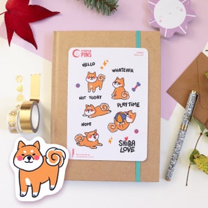 Stickers Shiba Love - One Sheet of Planner Stickers - Red Shiba Inu, Bullet Journals, Agendas and Planners Lovers