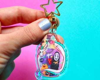 Brelok akrylowy Spirited Away – holograficzny klips z gwiazdą Studio Ghibli | Kawaii Anime Prezent dla Fana