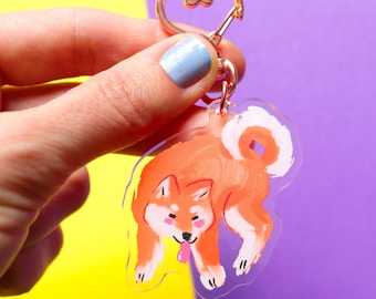 Brelok akrylowy Shiba Inu – Kawaii, japoński piesek | Uroczy prezent Shiba Inu | Dodatek do torebki dla miłośnika psów
