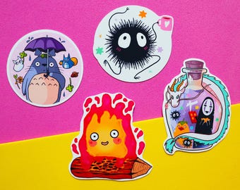 Set di 4 adesivi in vinile ispirati allo Studio Ghibli | Vinile opaco impermeabile | Adesivi anime kawaii | Adesivi per diario e laptop