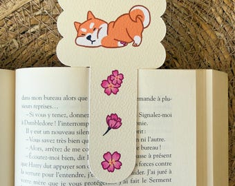 Set di 3 segnalibri Shiba Inu a forma di nuvola fustellata | Set di segnalibri Kawaii | Fiori di ciliegio Sakura | Regalo per amanti dei libri
