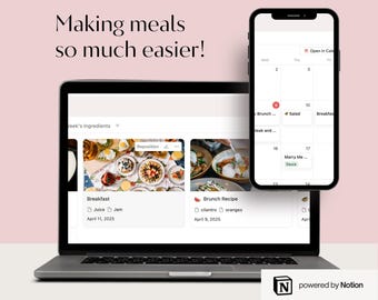 Notion Meal Planner Template: Weekly Meal Planning & Grocery List (Digital Download)