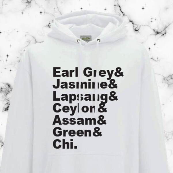 Tea lovers tea types list, customisable/interchangable Unisex (men's fit) hoodie - 16 colour options available