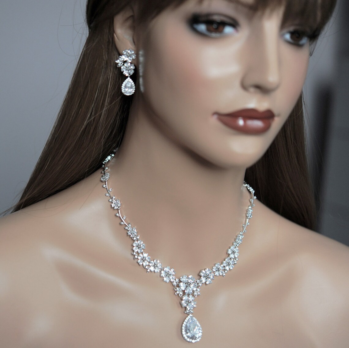 Bridal Jewellery Set Wedding Silver Set for Brides Flower Etsy