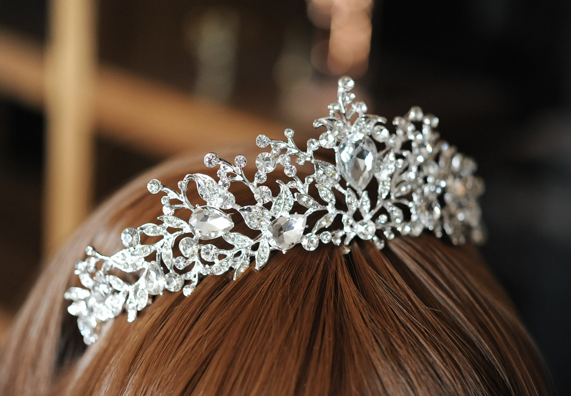 Novia Tiara plata floral Tiara cristal novia corona novia Etsy
