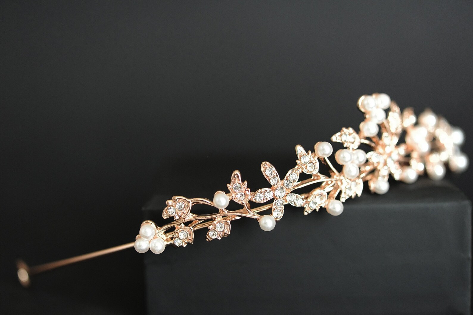 Bridal Tiara in Rose Gold With Pearls Flower Pearl Tiara for Etsy