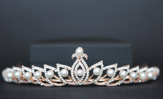 SALE Bridesmaid Prom Lt Pink Crystral Lt Rose Gold Plated Tiara Birthday T039KC