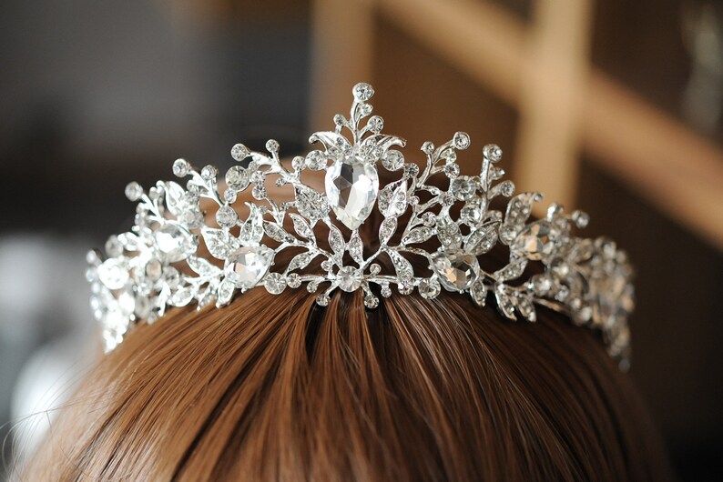 Novia Tiara plata floral Tiara cristal novia corona novia Etsy España