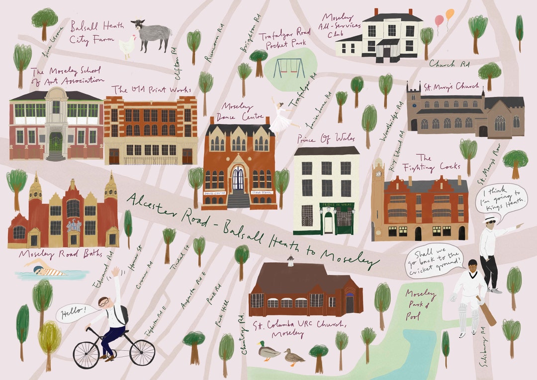 NEW EDITION Illustrated Map of Alcester Road, Balsall Heath to Moseley