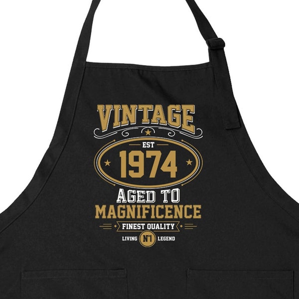 50th Birthday Apron For Men Funny Apron For Grilling Present For Him 50th Bday Gift For Chefs Apron With Pockets BBQ Kitchen Vintage 1974