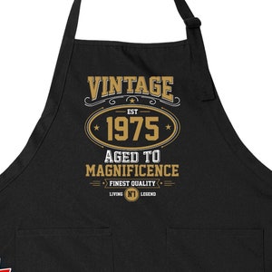 50th Birthday Apron For Men Funny Apron For Grilling Present For Him 50th Bday Gift For Chefs Apron With Pockets BBQ Kitchen Vintage 1975